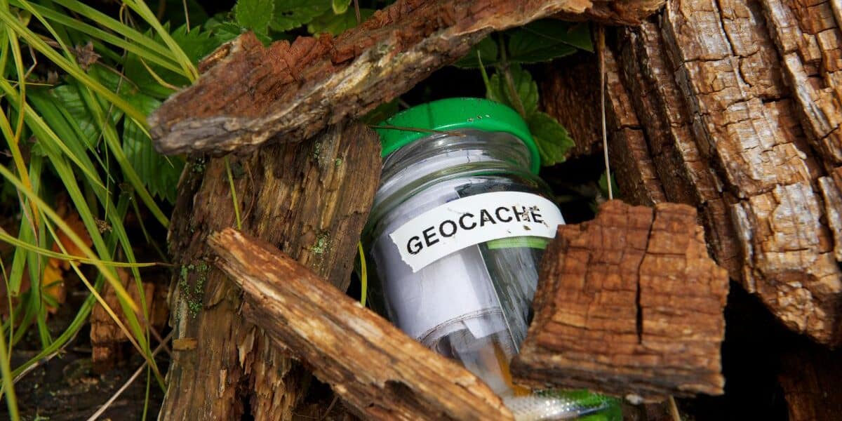 A jar with a label in the middle of a pile of wood.